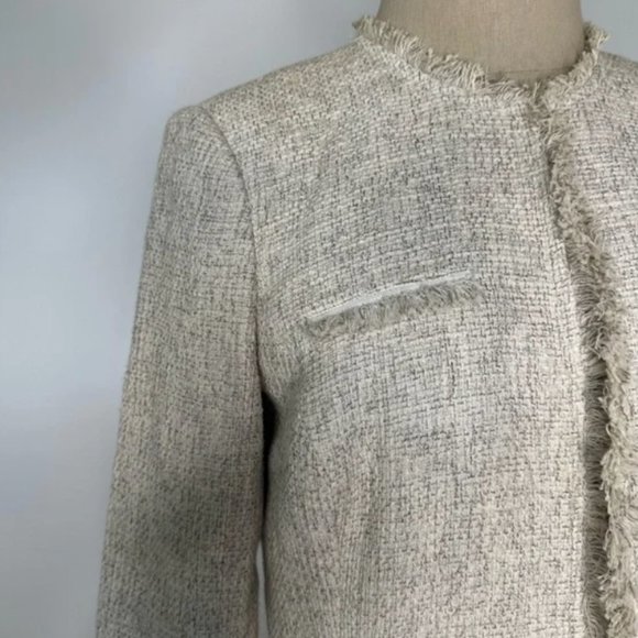 Calvin Klein Open Front Tweed Fringe Jacket 2 - Picture 7 of 12